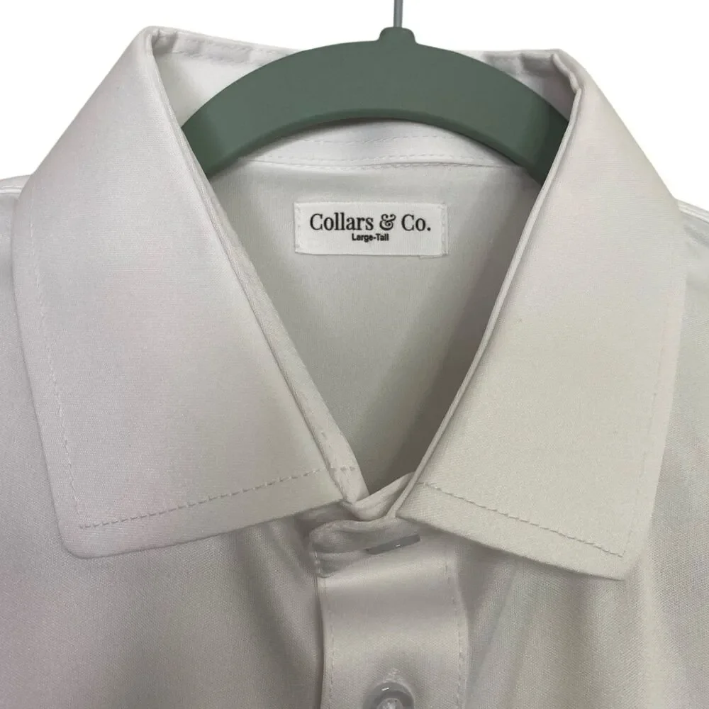 Collars & Co Polo Shirt Mens L Tall White Golf Preppy Stretch Dress Collar Work